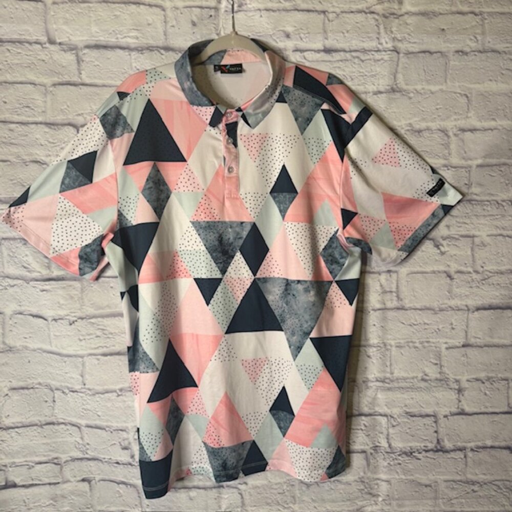 Yatta Golf Birdie Dropper Mens XL Golf Shirt Geometic Pattern Grey/Pink /black